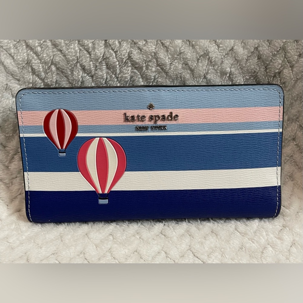 kate spade Striped Hot Air Balloon Continental Wallet in Blue, Pink, White